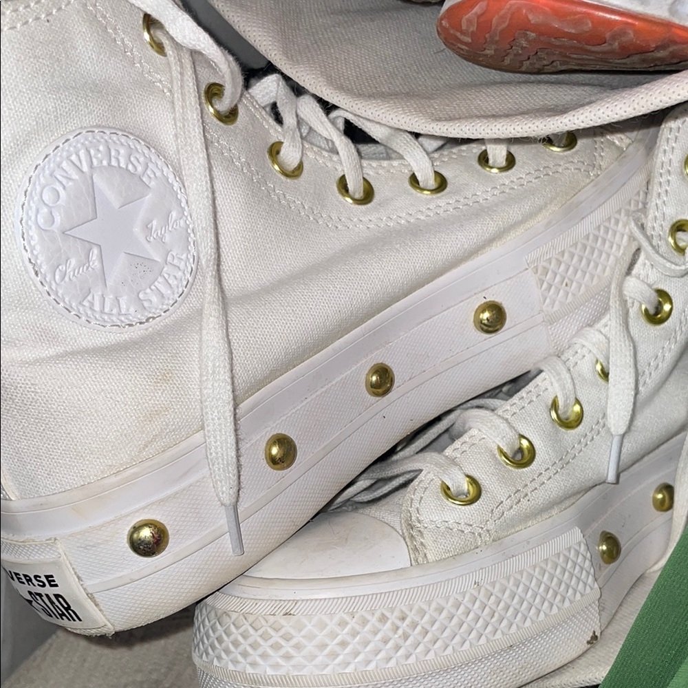Converse White Gold High-Top Sneakers Size 7 EUC Rare Style
